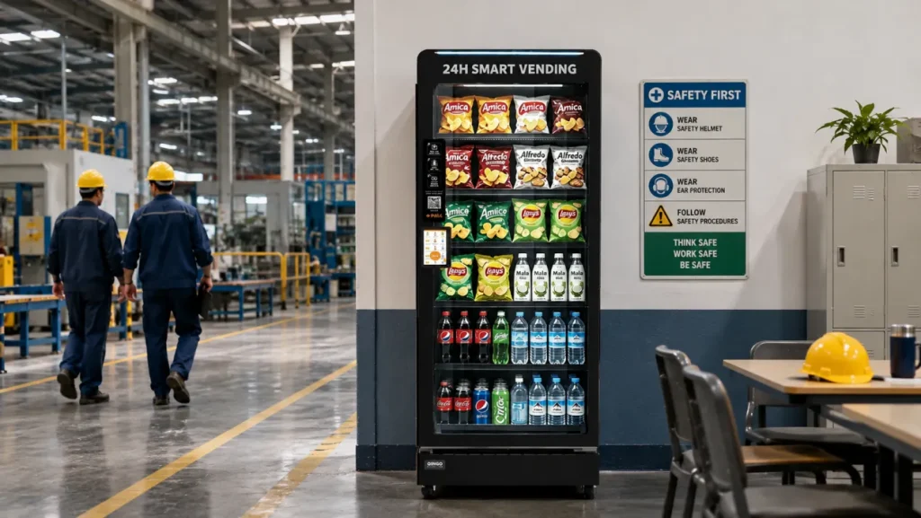 QINGO AI vending machine in an industrial workplace